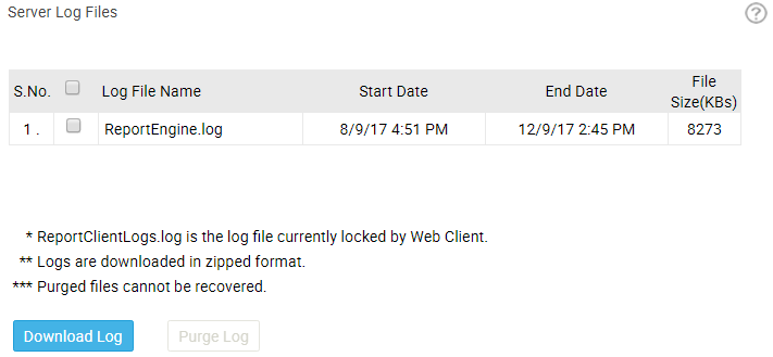 Server Log Files dialog