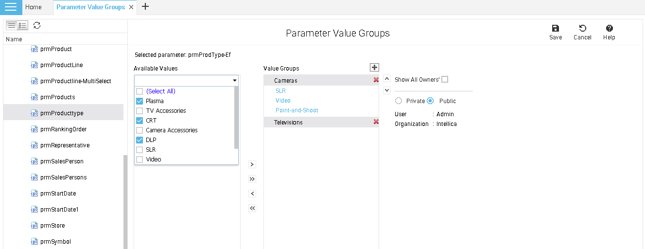 Parameter Value Groups